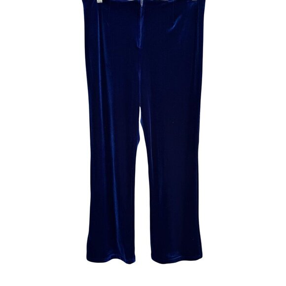 Shasha Collection Vintage Blue Velvet Womens Back Zip Flat Front Wide Leg Pant L - Picture 6 of 8